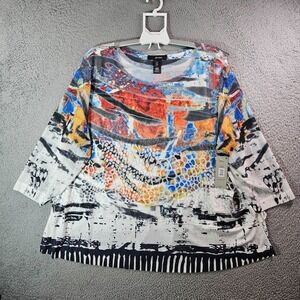 $79‎ NEW Ali Miles Top Blouse Women 3X Strech Layered Abstract Multicolor